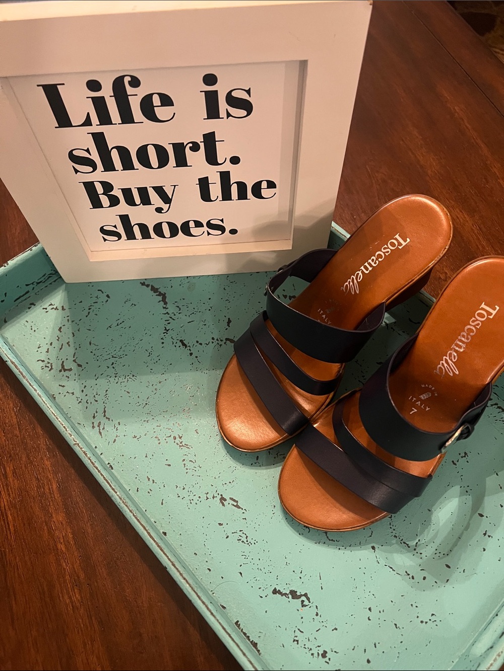 Toscanelle Leather Mule Sandals in Black and Tan